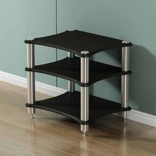 AV-Medienständer Audio-Video-Regal HiFi Rack aus Holz & Stahl, Entertainment-Center Schallplattenständer, HiFi Regal Ideal für Heimkino Schlafzimmer Büro(Black,62cm/24.4in) von Generic