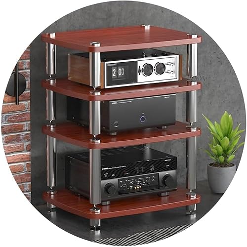 AV-Regal 1/2/3/4-Schicht HIFI Audio-Schrank HIFI-Stativ Drehscheibe MDF-Ständer Audioständer mit stoßdämpfenden Füßen Leistungsverstärker Regal Ausrüstungsschrank Größe: 60 x 48 x 76 cm 4 Ebenen, von Generic