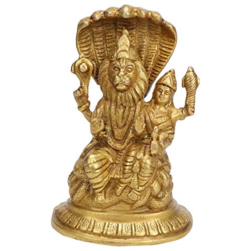Aashita Creations Idol Narasimha Statue auf Thron Sheshnaag für Zuhause Mandir Dekor Gold Farbe 19,1 cm von Generic