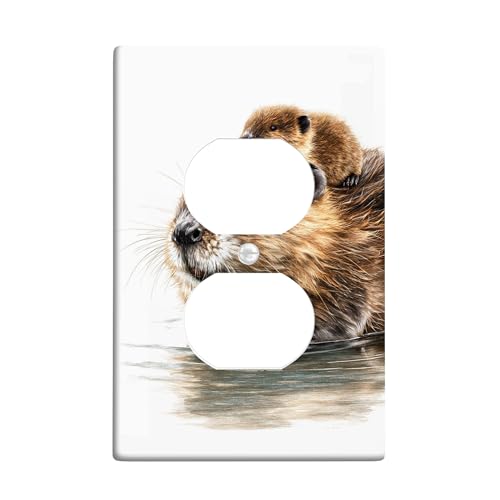 Abdeckung für Lichtschalter/Steckdosenabdeckung mit niedlichem Biber, braunes Tier-Design für Kinderzimmer, thermoplastische Wandplatten, Standardgröße, Einzel-Duplex-Steckdose von Generic