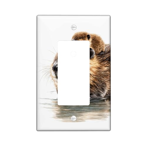 Abdeckung für Lichtschalter/Steckdosenabdeckung mit niedlichem Biber, braunes Tier-Design für Kinderzimmer, thermoplastische Wandplatten, Standardgröße, einzelne Wippe von Generic