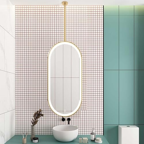 Abgehängte Deckenspiegel for Bäder Deckenmontage Abgehängte LED-Spiegel Einfache Montage Dekorative Metallrahmen for Wohnräume Eingangshallen(Gold,60 * 90cm/24 * 36in) von Generic