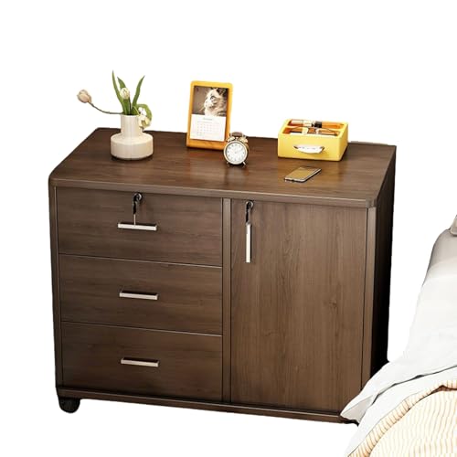 Abschließbarer Nachttisch for das Schlafzimmer, schlicht, modern, mit beweglichem Rad, Walnussfarbe, kleine Wohnung, einfaches Nachttisch-Lagerregal(2,60cm(23.6in)) von Generic