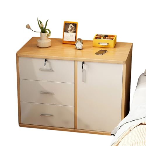 Abschließbarer Nachttisch for das Schlafzimmer, schlicht, modern, mit beweglichem Rad, Walnussfarbe, kleine Wohnung, einfaches Nachttisch-Lagerregal(3,60cm(23.6in)) von Generic