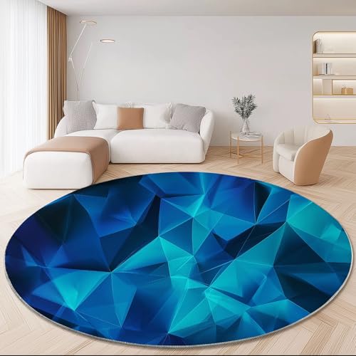 Abstrakt 3D Geometrie Muster Runder Teppich, 150 cm Flanell-Anti-Rutsch Teppiche Krabbelmatte, Blau Rund Teppich für Kinderzimmer Esszimmer Haustierbereich Sofa Dekoration von Generic