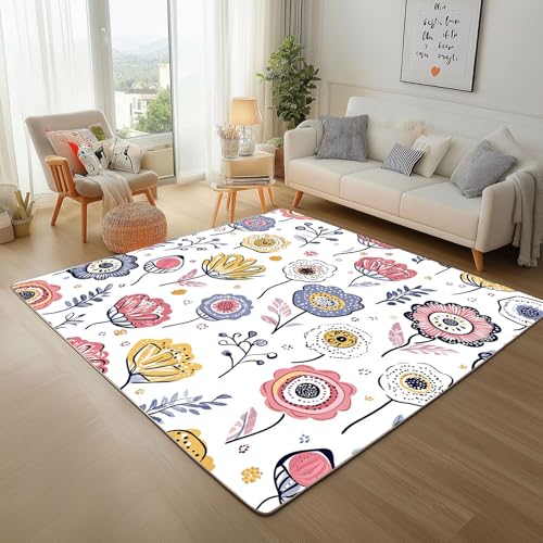 Abstrakt Bunt Pflanzen Und Blumen Teppich Läufer 160x230cm – Geometrie Blumen Textur Kurzflor Waschbar Teppich, Pflegeleicht, Extra Weich – Für Flur, Küche, Schlafzimmer Teppiche von Generic