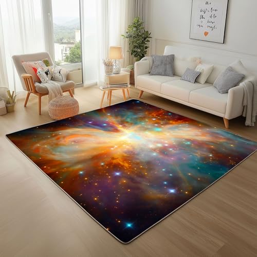 Abstrakt Galaxie Batik Teppich Wohnzimmer 200x300cm Moderner Teppisch Waschbare Teppiche KleinBuntes Universum Kurzflor Teppich Flauschig für Schlafzimmer, Kinderzimmer, Bettvorleger von Generic