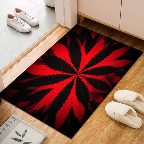 Abstrakt Gemalt Blätter Teppich 60x90cm Teppisch, Wohnzimmerteppich, Schlafzimmerteppich, Waschbarerteppich, Pflanzen Blätter Rot Rutschfester Teppich Flauschig für Küche, Flur, Esszimmer von Generic