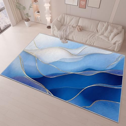 Abstrakt Modern Linien Drucken Teppich Mit Anti-Rutsch Unterseite, Blau Pflegeleicht Teppiche für Wohnzimmer Schlafzimmer Esszimmer Flur Hotel, Kurzflor Teppich 120 x 180 cm Abstrakt Modern Linien Drucken Teppich Mit Anti-Rutsch Unterseite, Blau Pflegeleicht Teppiche für Wohnzimmer Schlafzimmer Esszimmer Flur Hotel, Kurzflor Teppich 120 x 180 cm von Generic