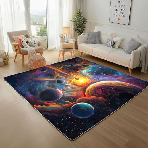 Abstrakt Planet Sonne Teppich Läufer 200x300cm – Galaxie Universum Kurzflor Waschbar Teppich, Pflegeleicht, Extra Weich – Für Flur, Küche, Schlafzimmer Teppiche von Generic
