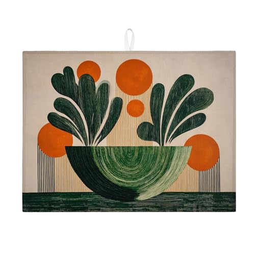 Abstrakte Abtropfmatten für Küchentheke, Retro-Blatt-Design, saugfähiges Abtropfgestell, moderne Mikrofaser-Abtropfmatte für Küchentheke, Dekoration, 45,7 x 61 cm, Grün von Generic