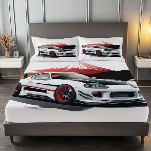 Abstrakte Berge Auto Spannbettlaken Bedruckt, 90 x 200 cm Bettwäsche-Sets Lichtfarbe, Mikrofaser Spannbetttuch für bis 25-30 cm Matraze, 1 Spannbettlaken 2 Kissenbezug von Generic