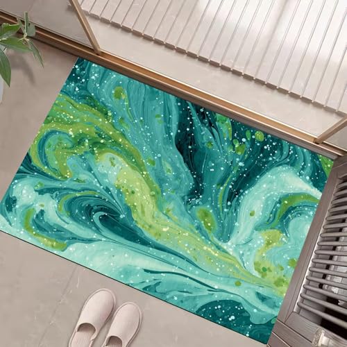 Abstrakte Kunst Fußmatte - rutschfeste Schmutzfangmatte Türkis Für Innen, Fußabtreter Aquarellstil Für Flur, Eingangsbereich & Überdachten Außenbereich - 45 X 75 cm von Generic