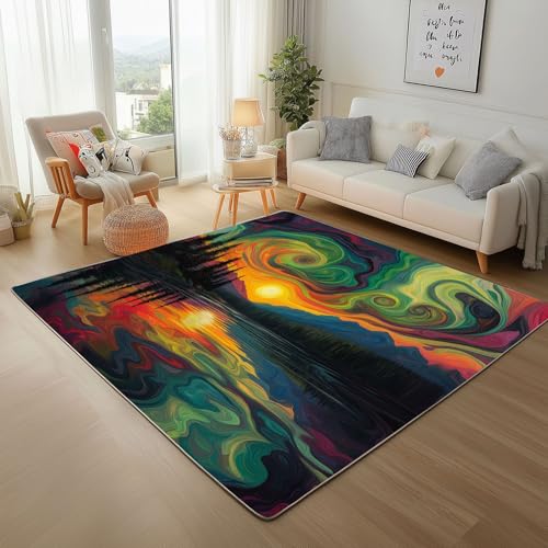 Abstrakte Landschaft Sonnenuntergang See Teppich Läufer 180x240cm – Gemalte Kunstlandschaft Kurzflor Waschbar Teppich, Pflegeleicht, Extra Weich – Für Flur, Küche, Schlafzimmer Teppiche Abstrakte Landschaft Sonnenuntergang See Teppich Läufer 180x240cm – Gemalte Kunstlandschaft Kurzflor Waschbar Teppich, Pflegeleicht, Extra Weich – Für Flur, Küche, Schlafzimmer Teppiche von Generic