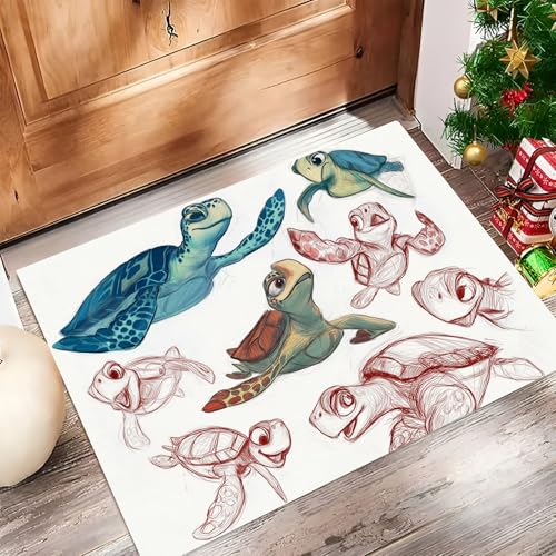 Abstrakte Schildkröte Fußmatte Schmutzfangmatte Innen 40 X 60 cm rutschfeste Waschbar Fussmatte, Sauberlaufmatte Teppich Für Eingangsbereich, Haustür, Flur, Porch - Weiß Meerestiere von Generic