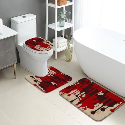 Abstraktes Badezimmermatten-Set, 3-teilig, künstlerische rote Tropfen, rutschfest, U-förmig, waschbar, modern, schnell trocknend, Memory-Schaum, Badezimmerteppich-Set Abstraktes Badezimmermatten-Set, 3-teilig, künstlerische rote Tropfen, rutschfest, U-förmig, waschbar, modern, schnell trocknend, Memory-Schaum, Badezimmerteppich-Set von Generic