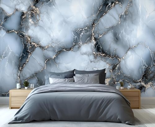 Abstraktes Marmor Wandbild Blau Graue Marmorstruktur Wandtapete Naturstein Strukturtapete Luxuriöse Tapete für Schlafzimmer Wohnzimmer Raumdekoration Sofa Tv Hintergrund Großes Wandgemälde Poster von Generic
