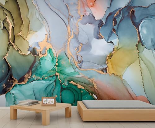 Abstraktes Wandbild Grün Blau Rosa Gold Fließender Marmor Wandtapete Natur Mehrfarbige Tapete Luxuriöse Moderne Kunst Tapeten für Schlafzimmer Wohnzimmer Raumdekoration Sofa Fernseher Hintergrund Abstraktes Wandbild Grün Blau Rosa Gold Fließender Marmor Wandtapete Natur Mehrfarbige Tapete Luxuriöse Moderne Kunst Tapeten für Schlafzimmer Wohnzimmer Raumdekoration Sofa Fernseher Hintergrund von Generic