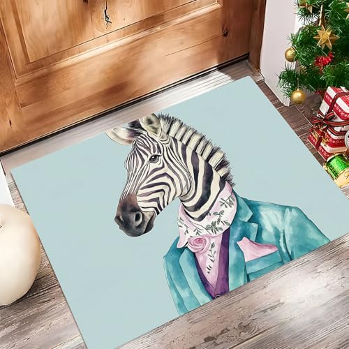 Abstraktes Zebra Fussmatte Innen 50 X 80 cm, Schlanke rutschfeste Fußmatte Für Den Innenbereich, Aquarell Tiere Fußmatte, Absorbiert Wasser Schmutzfangmatte, Hellblau Weich Und Bequem von Generic