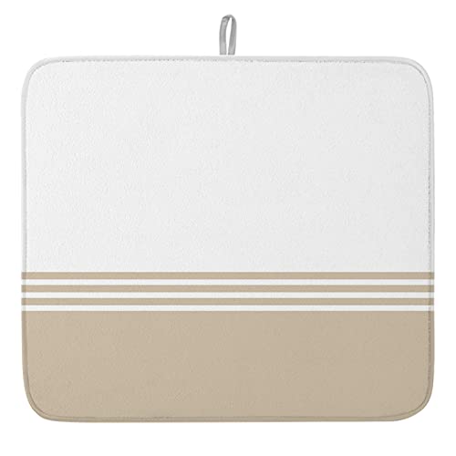 Abtropfgestel Beige Streifen Geometrisch Trockenmatte Fürs Geschirr Leicht Zu Reinigen Spülbeckenmatte Mit Aufhängeschlaufe Abtropfmatte 41X46Cm Für Arbeitsplatte, Besteck, Küchenzubehör von Generic