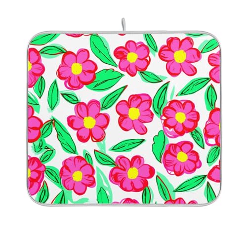 Abtropfmatte, niedlicher lustiger Druck, schnelltrocknend, große Arbeitsplatte, Heizmatte für Küche, Theke, Dekoration, rosa Blumen, grüne Blätter, Weiß, 45,7 x 61 cm Abtropfmatte, niedlicher lustiger Druck, schnelltrocknend, große Arbeitsplatte, Heizmatte für Küche, Theke, Dekoration, rosa Blumen, grüne Blätter, Weiß, 45,7 x 61 cm von Generic