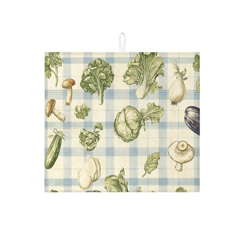 Abtropfmatte für Gemüsegeschirr, Retro-Design, saugfähiges Abtropfgestell, Mikrofaser, für Küchentheke, 40,6 x 45,7 cm, Blau von Generic