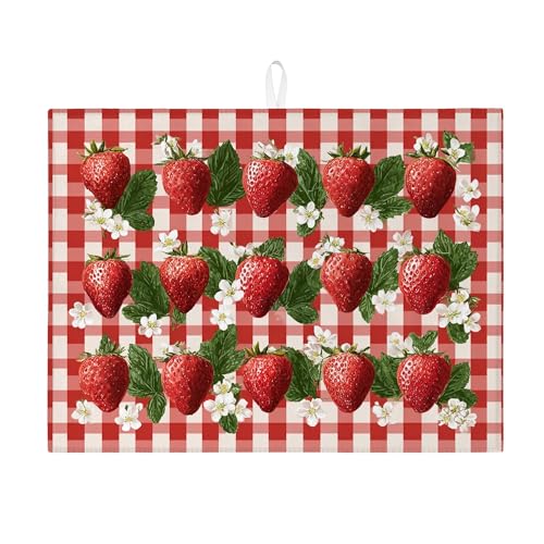 Abtropfmatte für Küchentheke, Vintage-Design, rotes Gingham-Design, saugfähiges Abtropfgestell, Sommer-Mikrofaser-Trockenunterlage für Küchentheke, Teeparty, Schutz, 45,7 x 61 cm von Generic