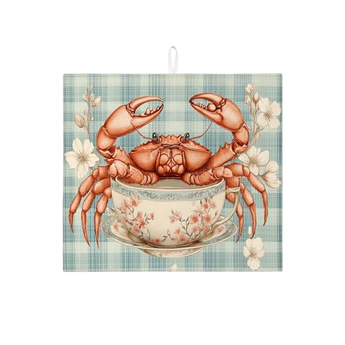 Abtropfmatte für Küchentheke, Vintage-Design mit Meeresfrüchten, saugfähiges Abtropfgestell, Mikrofaser, für Küchentheke, Heimdekoration, 40,6 x 45,7 cm von Generic