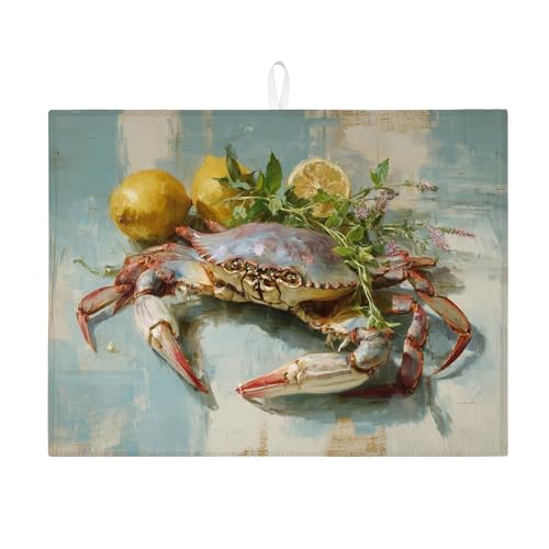Abtropfmatte für Küchentheke, Vintage-Meeresfrüchte-Thema, saugfähiges Abtropfgestell, Sommer, nautische Mikrofaser-Abtropfmatte für Küche, Theke, Barschutz, 45,7 x 61 cm Abtropfmatte für Küchentheke, Vintage-Meeresfrüchte-Thema, saugfähiges Abtropfgestell, Sommer, nautische Mikrofaser-Abtropfmatte für Küche, Theke, Barschutz, 45,7 x 61 cm von Generic