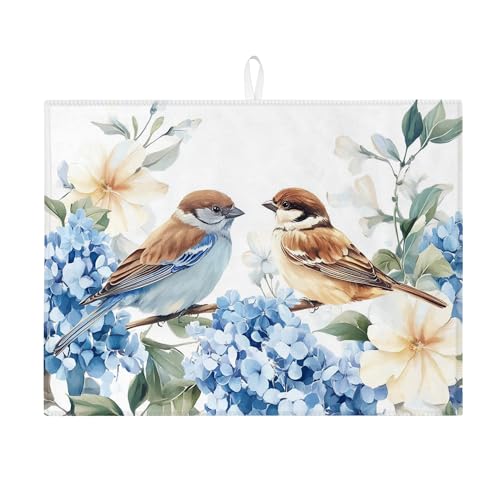 Abtropfmatte für Küchentheke, Vintage-blaues Blumenmuster, saugfähiges Abtropfgestell, Feder-Mikrofaser-Trockenunterlage für Küchentheke, Kaffee, Bar, Schutz, 45,7 x 61 cm von Generic