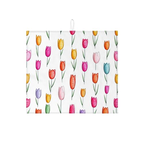 Abtropfmatte für Küchentheke, buntes Tulpenmotiv, saugfähiges Abtropfgestell, Feder-Mikrofaser-Trockenunterlage für Kaffee-Bar-Schutz, 40,6 x 45,7 cm Abtropfmatte für Küchentheke, buntes Tulpenmotiv, saugfähiges Abtropfgestell, Feder-Mikrofaser-Trockenunterlage für Kaffee-Bar-Schutz, 40,6 x 45,7 cm von Generic