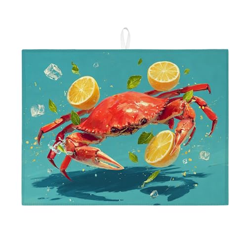 Abtropfmatte für Küchentheke, lebendige Meeresfrüchte-Illustration, saugfähiges Abtropfgestell, sommerliche Mikrofaser-Abtropfmatte für Küchentheke, Kaffee, Bar, Schutz, 45,7 x 61 cm von Generic
