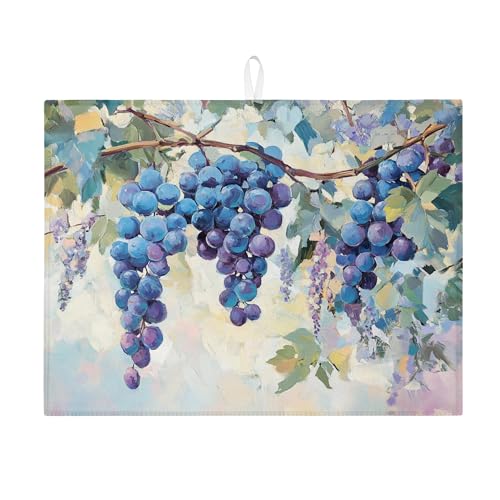 Abtropfmatte für Küchentheke, rustikaler blauer Weinberg, saugfähiges Abtropfgestell, Herbst-Küchendekoration, Mikrofaser, 45,7 x 61 cm von Generic