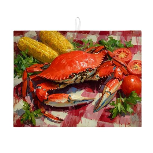 Abtropfmatte für Küchentheke, rustikales Küstenkrabben-Design, saugfähiges Abtropfgestell, Sommer-Matte, Meeresfrüchte, Mikrofaser, Abtropfunterlage für Grilltischschutz, 45,7 x 61 cm von Generic
