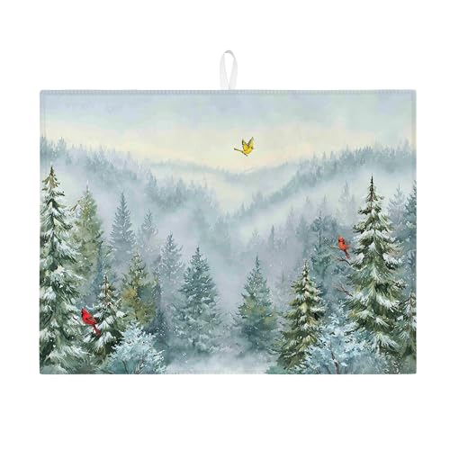 Abtropfmatte für Küchentheke, schneebedeckte Kiefern, saugfähiges Abtropfgestell, Natur-Mikrofaser-Trockenunterlage für Küchentheke, Urlaubsdekoration, 45,7 x 61 cm Abtropfmatte für Küchentheke, schneebedeckte Kiefern, saugfähiges Abtropfgestell, Natur-Mikrofaser-Trockenunterlage für Küchentheke, Urlaubsdekoration, 45,7 x 61 cm von Generic