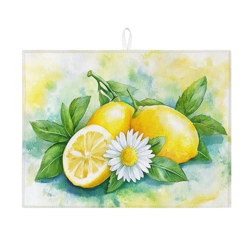Abtropfmatte für Küchentheke, tropisches gelbes Zitronen-Design, saugfähiges Abtropfgestell, Sommer-Küchendekoration, Mikrofaser, 45,7 x 61 cm von Generic