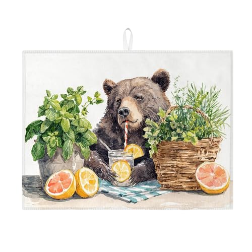 Abtropfmatte für die Küche, fantasievolles Tier-Design für Heimdekoration, saugfähiges Abtropfgestell, umweltfreundlich, Mikrofaser, 45,7 x 61 cm von Generic