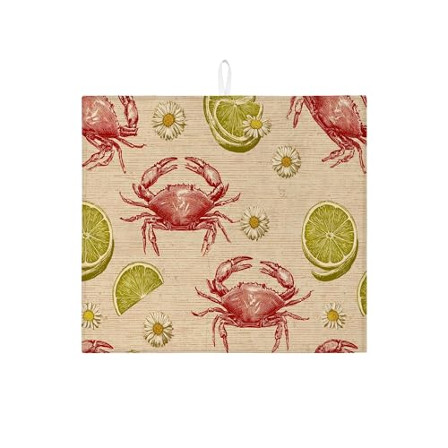 Abtropfmatte im Vintage-Krabben-Design für Küchentheke, Retro-rote Krabbe, saugfähiges Abtropfgestell, nautische Mikrofaser-Abtropfmatte für Küchentheke, Sommerdekoration, 40,6 x 45,7 cm von Generic