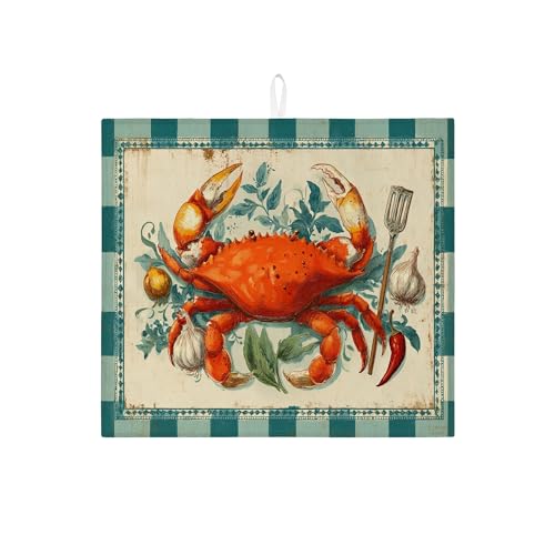 Abtropfmatte im Vintage-Krabben-Design für Küchentheke, rustikale Meeresfrüchte, saugfähiges Abtropfgestell, Sommer-Mikrofaser-Trockenunterlage für Küchentheke, Kaffee, Bar, Schutz, 40,6 x 45,7 cm von Generic