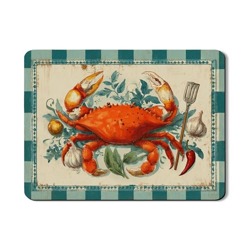 Abtropfmatte im Vintage-Krabben-Design für Küchentheke, rustikale rote Meeresfrüchte, saugfähiges Gummi-Abtropfgestell, Küsten-PU-Leder, Abtropfmatte für Küchentheke, 45,7 x 61 cm von Generic