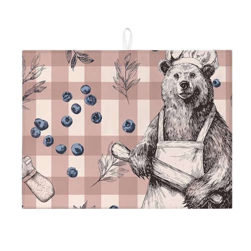 Abtropfmatte mit Bären-Motiv für die Küche, rustikaler Vintage-Stil, saugfähiges Abtropfgestell, gemütliche Mikrofaser-Abtropfmatte für den täglichen Gebrauch, 45,7 x 61 cm von Generic