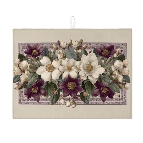 Abtropfmatte mit Blumenmuster für Küchentheke, Vintage, cremefarben, florales saugfähiges Abtropfgestell, rustikale Mikrofaser-Abtropfmatte für Küchentheke, Dekoration, 45,7 x 61 cm von Generic