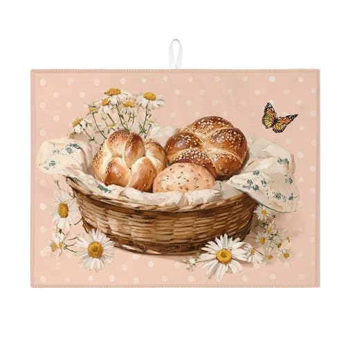 Abtropfmatte mit Blumenmuster für Küchentheke, Vintage-Beige mit floralem Blumenmuster, saugfähig, rustikale Mikrofaser-Abtropfmatte für Küchentheke, Sommerdekoration, 45,7 x 61 cm Abtropfmatte mit Blumenmuster für Küchentheke, Vintage-Beige mit floralem Blumenmuster, saugfähig, rustikale Mikrofaser-Abtropfmatte für Küchentheke, Sommerdekoration, 45,7 x 61 cm von Generic