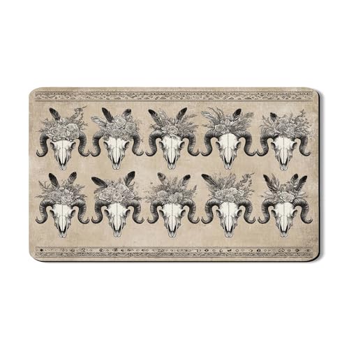 Abtropfmatte mit Blumenmuster für Küchentheke, Vintage-Totenkopf-Muster, saugfähiges Gummi-Abtropfgestell, rustikales PU-Leder, Abtropfmatte für Küchentheke, Kaffee, Bar, Schutz, 30,5 x 50,8 cm von Generic