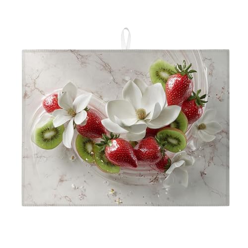 Abtropfmatte mit Blumenmuster für Küchentheke, elegantes weißes Blüten-Design, saugfähiges Abtropfgestell, Feder-Mikrofaser-Trockenunterlage für Küchentheke, Kaffee, Bar, Schutz, 45,7 x 61 cm von Generic