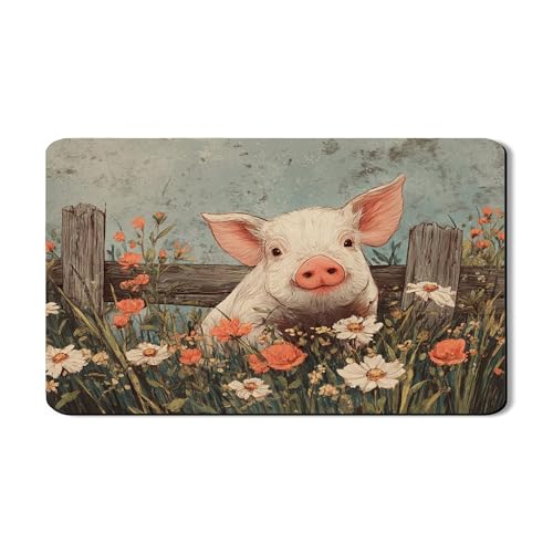 Abtropfmatte mit Blumenmuster für Küchentheke, fantasievolles Schwein-Design, saugfähiges Gummi-Abtropfgestell, Matte, Frühlings-Landhausstil, Abtropfunterlage für Küchentheke, 30,5 x 50,8 cm von Generic