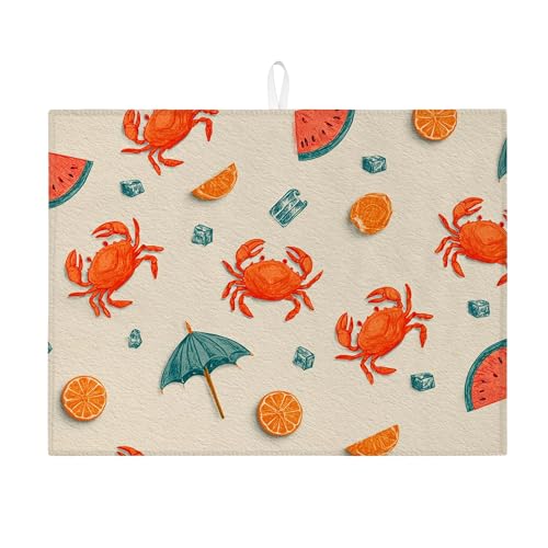 Abtropfmatte mit Krabbenmotiv für Küchentheke, lebendiges saugfähiges Abtropfgestell, Sommer-Mikrofaser-Trockenunterlage für Küchentheke, Strandhaus, Schutz, 45,7 x 61 cm von Generic