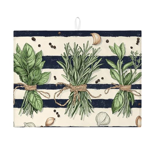Abtropfmatte mit Kräutermuster, rustikales Grün, saugfähiges Abtropfgestell, Sommerküche, Mikrofaser-Abtropfmatte für Arbeitsplatte, 45,7 x 61 cm von Generic
