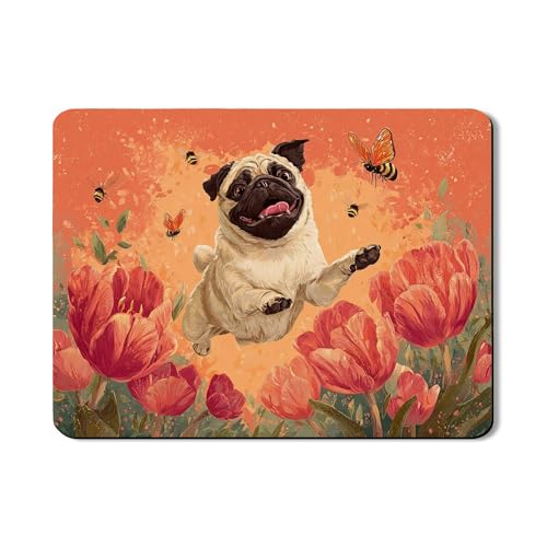 Abtropfmatte mit Mops-Blumenmuster für Küchentheke, verspieltes Vintage-Tier-Design, saugfähiges Gummi-Abtropfgestell, Frühlings-Gartendekoration, Abtropfmatte für Küchentheke, 45,7 x 61 cm von Generic
