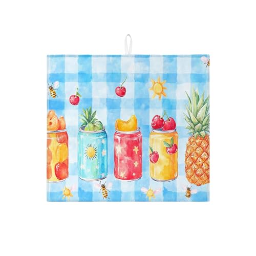 Abtropfmatte mit Obstmotiv für Küchentheke, buntes Sommerfrucht-Design, saugfähiges Abtropfgestell, lustige Mikrofaser-Abtropfmatte für Küchentheke, Heimdekoration, 40,6 x 45,7 cm von Generic
